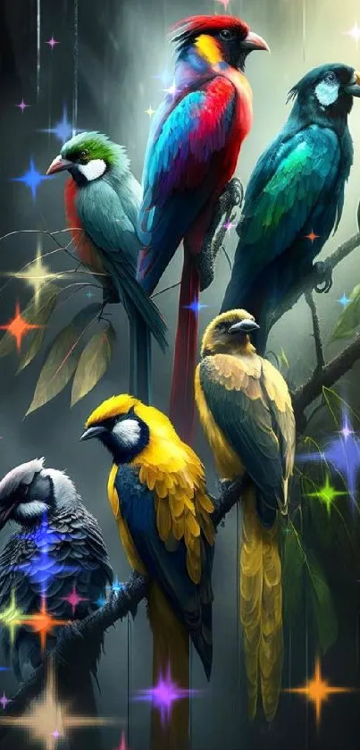 Vibrant and colorful bird art wallpaper for mobile phones.