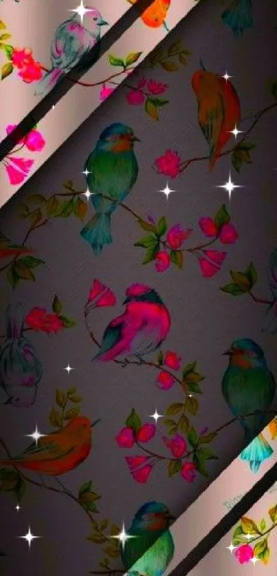 Colorful bird and floral wallpaper for mobile.