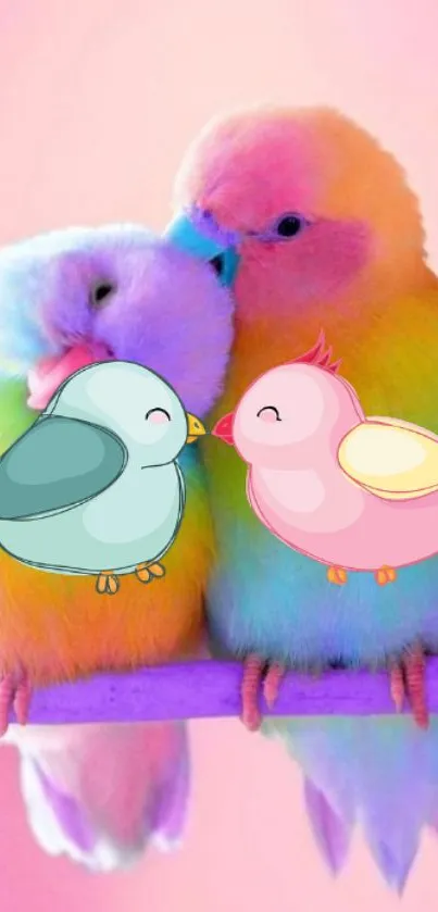 Colorful birds in a whimsical pastel mobile wallpaper.