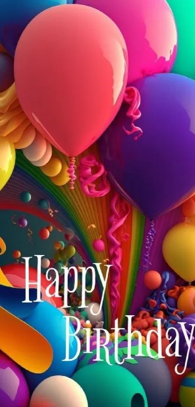 Colorful balloons with 'Happy Birthday' text in vibrant hues.
