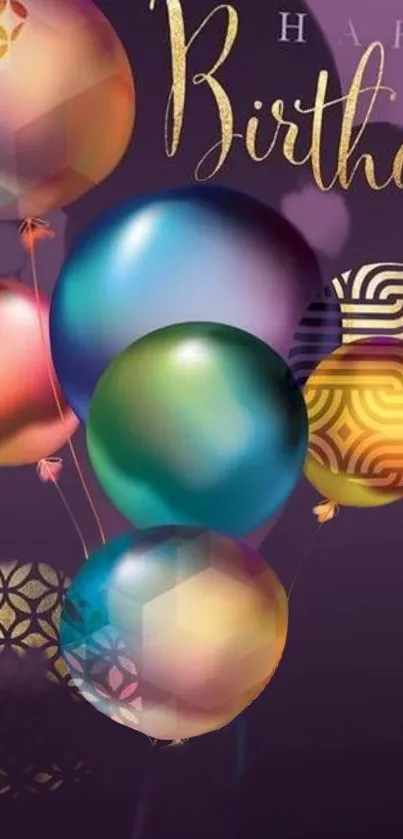 Colorful balloons on a happy birthday wallpaper.