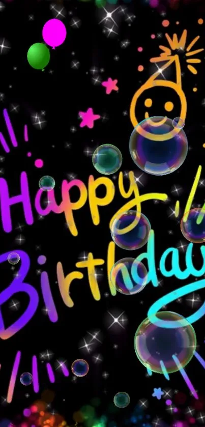 Colorful 'Happy Birthday' mobile wallpaper with vibrant graphics and playful design.