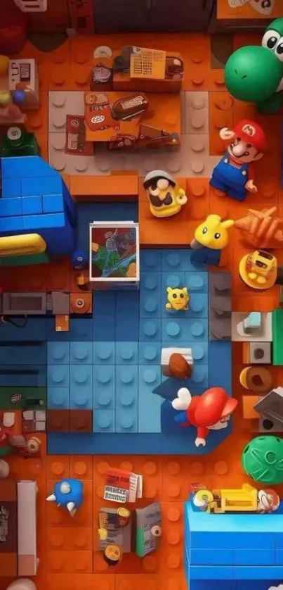 Colorful room with iconic toy characters.