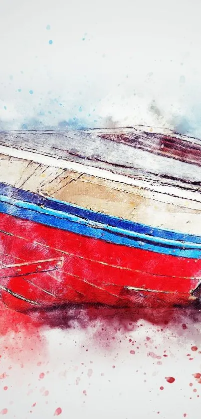 Watercolor art of a colorful boat with dynamic splashes.