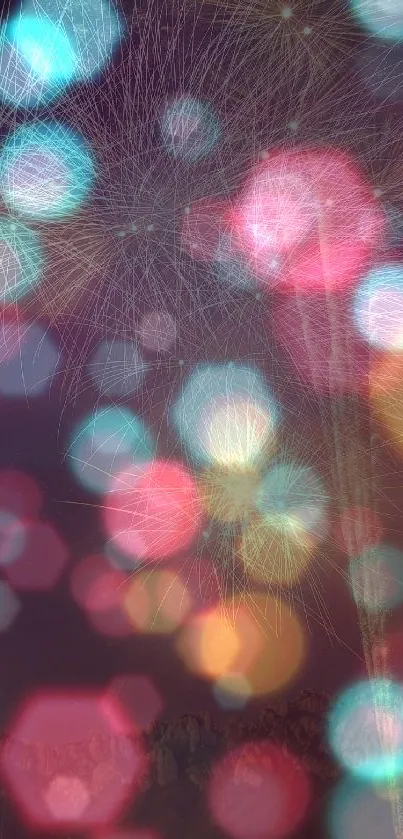 Vibrant bokeh wallpaper with fireworks and colorful lights.