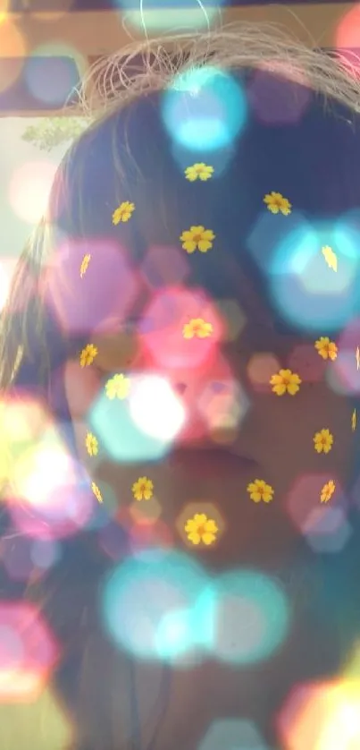 Colorful bokeh wallpaper with floral designs and vibrant lights.