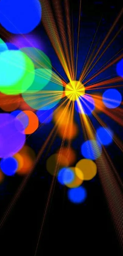 Colorful bokeh wallpaper with radiant lights and starburst effect.