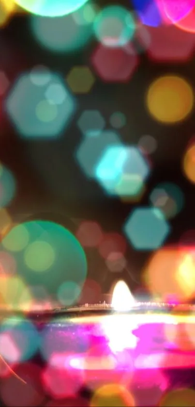 Bokeh light wallpaper with colorful circles and hexagons