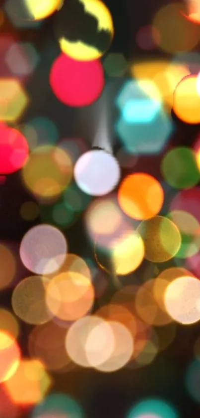 Abstract bokeh lights in colorful hues forming a vibrant mobile wallpaper.