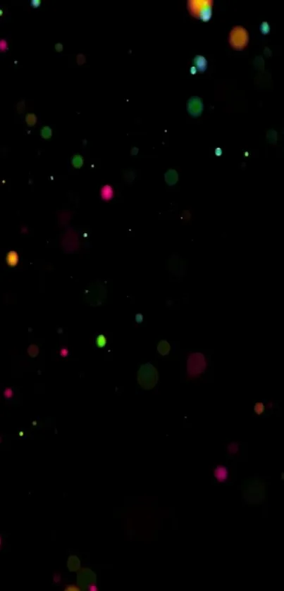 Colorful bokeh dots on dark mobile wallpaper background.