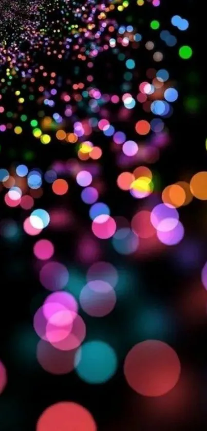 Vibrant bokeh mobile wallpaper with colorful circles and a dark background.