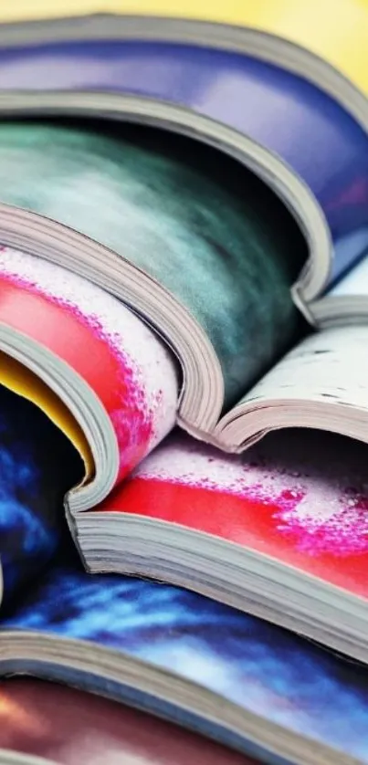 Colorful open books with abstract pages for artistic wallpaper