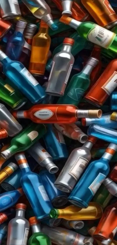 Colorful abstract wallpaper with vibrant bottles.