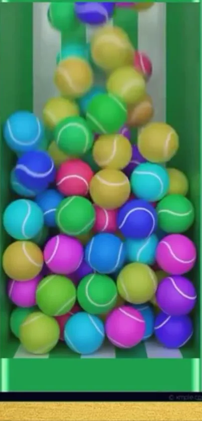 Colorful tennis balls in a vibrant, bouncing display.