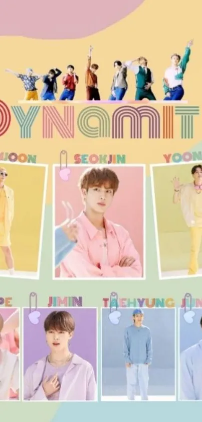 Vibrant BTS Dynamite wallpaper with pastel hues.