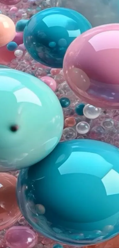 Colorful pastel spheres forming an abstract pattern.