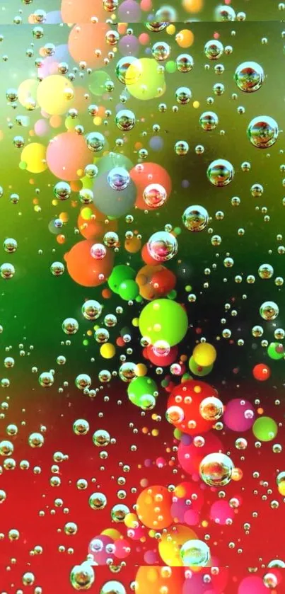 Vibrant abstract wallpaper with colorful bubbles on a green background.