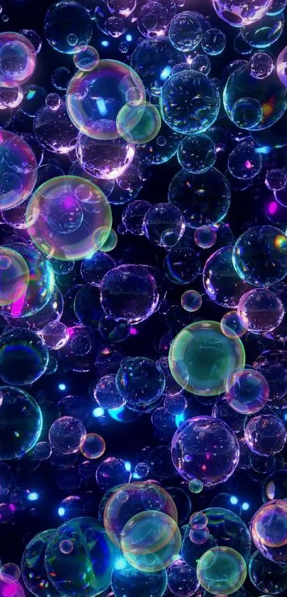 Colorful neon bubbles wallpaper with a dark background.