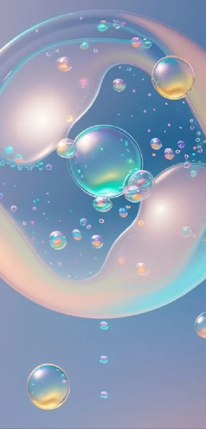 Artistic mobile wallpaper showcasing colorful bubbles on a blue background.