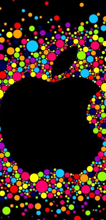 Colorful bubble Apple logo on black background.