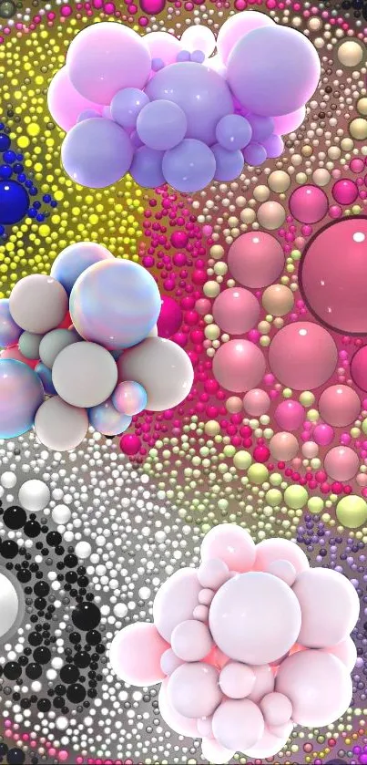 Colorful abstract bubble spheres on vibrant background.