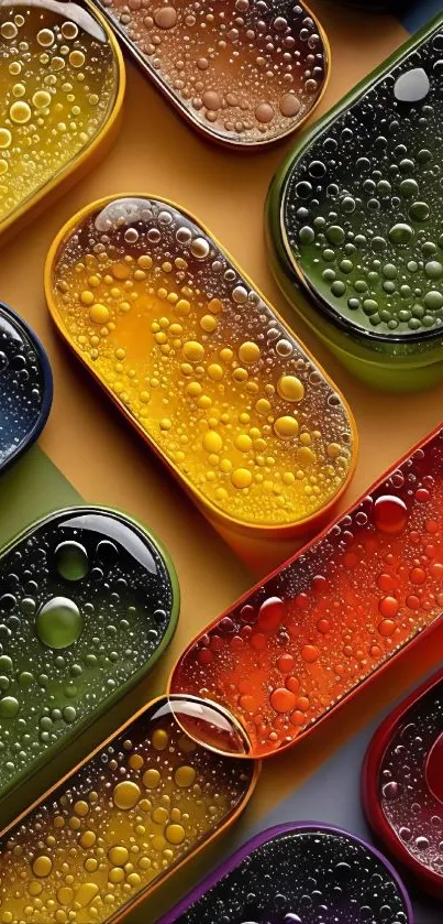 Colorful capsules with bubbles creating a vibrant, modern pattern.