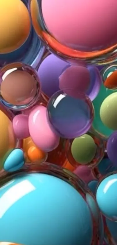 Colorful spheres creating abstract pattern in vibrant hues.