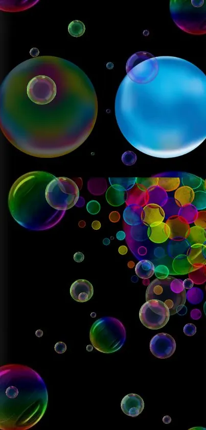 Colorful bubbles on black background mobile wallpaper