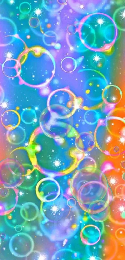 Colorful bubbles with twinkling stars mobile wallpaper.