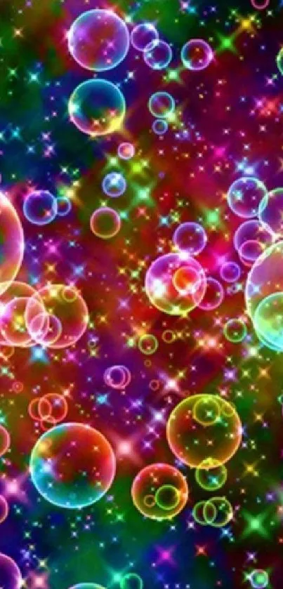 Colorful bubbles and stars galaxy wallpaper for phones.