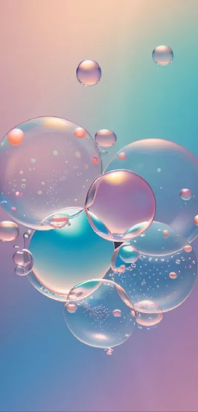 Colorful gradient wallpaper with bubbles in pink and blue tones.