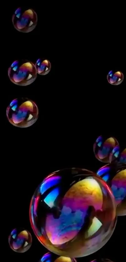 Colorful bubbles on black background wallpaper.