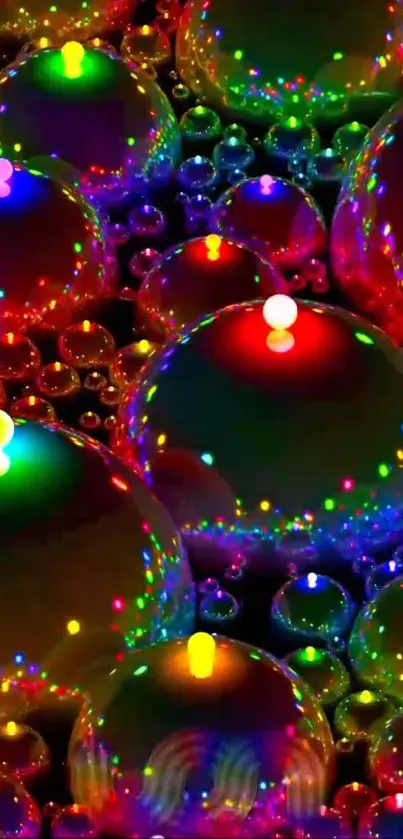 Colorful bubbles with vibrant light reflections.