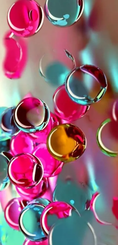 Colorful abstract bubbles with pink, blue, and yellow hues on a phone wallpaper.