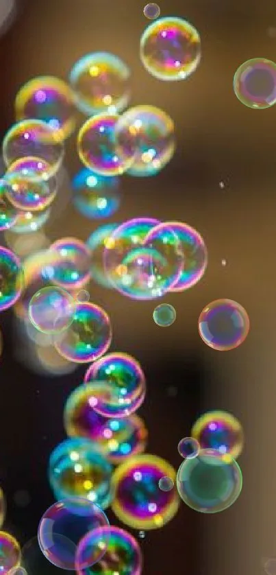 Vibrant bubbles floating on a soft focus background in a mobile wallpaper.