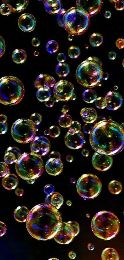 Vibrant colorful bubbles on a black background, perfect for mobile wallpaper.