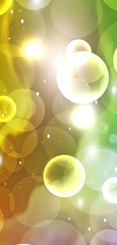 Colorful bubbles with green and yellow hues for a mobile wallpaper.