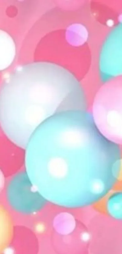 Colorful bubbles on a pink background mobile wallpaper.