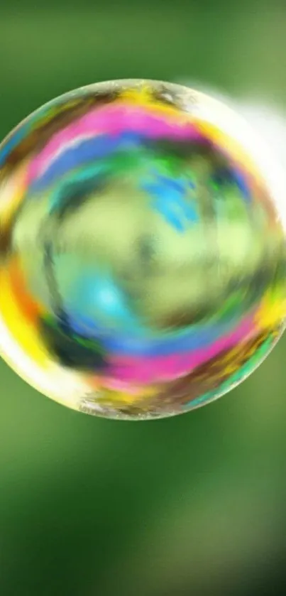 A colorful bubble with green background.