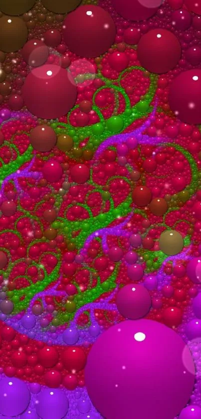 Vibrant bubble pattern wallpaper with pink, red, and green hues for mobile.