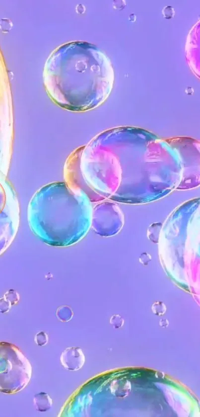 Colorful bubbles on a lilac background create a vibrant phone wallpaper.