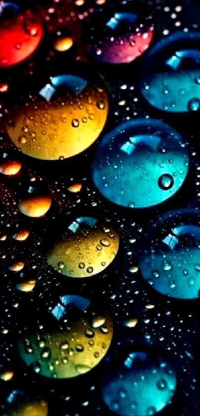 Colorful bubbles with water droplets on a dark background, perfect for phone wallpaper.