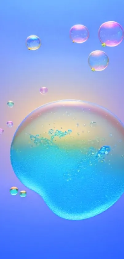 Colorful bubbles on a blue gradient background, perfect for phone wallpaper.