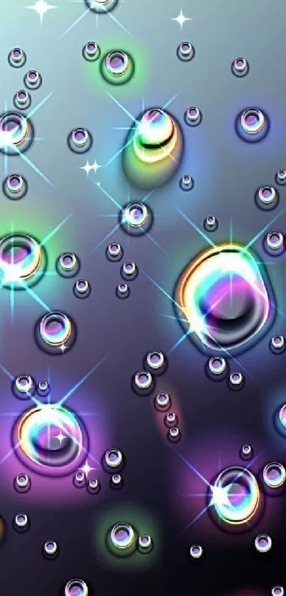 Colorful bubbles with shiny surface on dark background wallpaper.