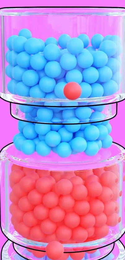 Colorful bubble tower wallpaper with blue and pink spheres.