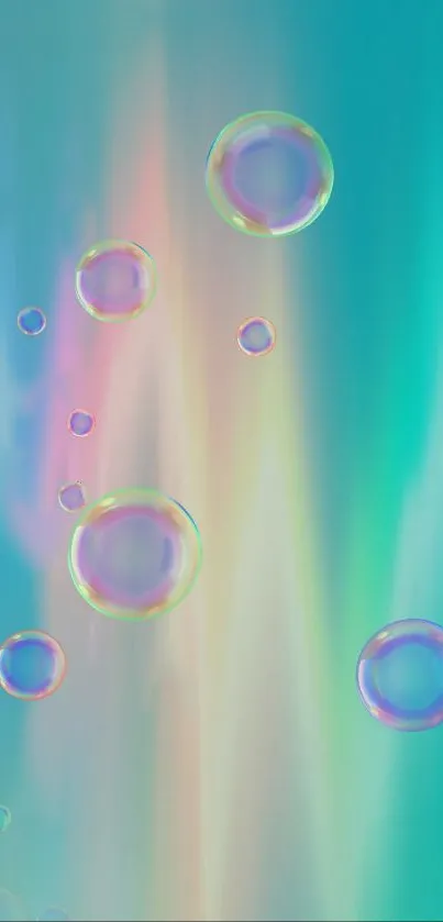 Vibrant aqua background with translucent bubbles.