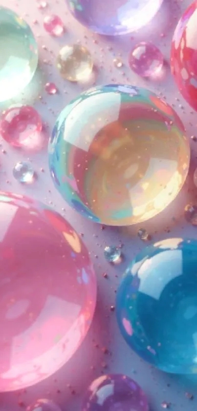 Colorful 3D bubble art wallpaper with pink, blue, and purple hues.