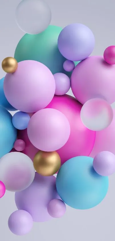 A cluster of colorful, pastel bubbles on a wallpaper background.