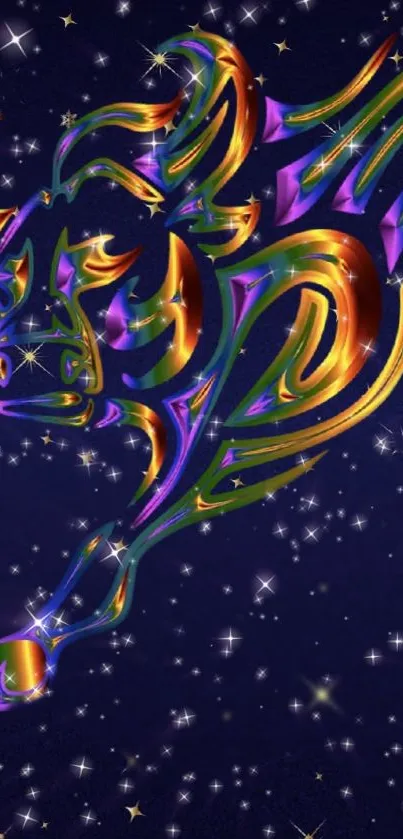 Vibrant colorful bull with stars on a navy blue background.