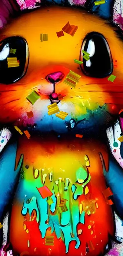 Colorful bunny art wallpaper with vibrant drips.